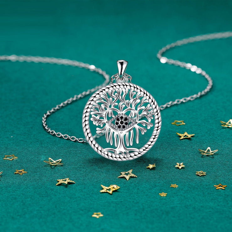 Fashion Retro Lucky Tree Devil's Eye Ornament Pendant Necklace For Women