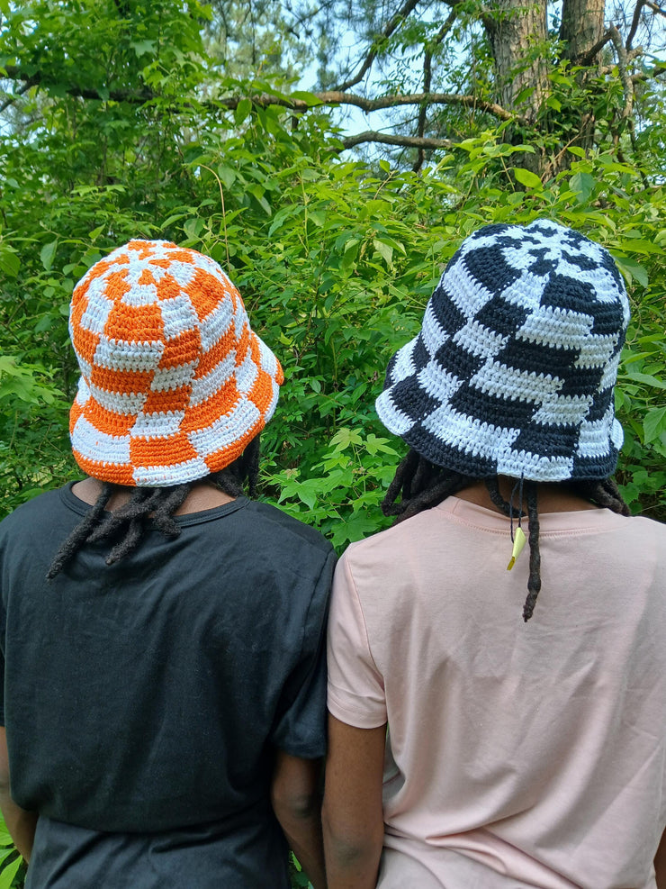 Checkered Spiral Crochet Bucket Hat – Handmade Trendy Summer Hat | Unique Crochet Fashion | Festival & Streetwear Style