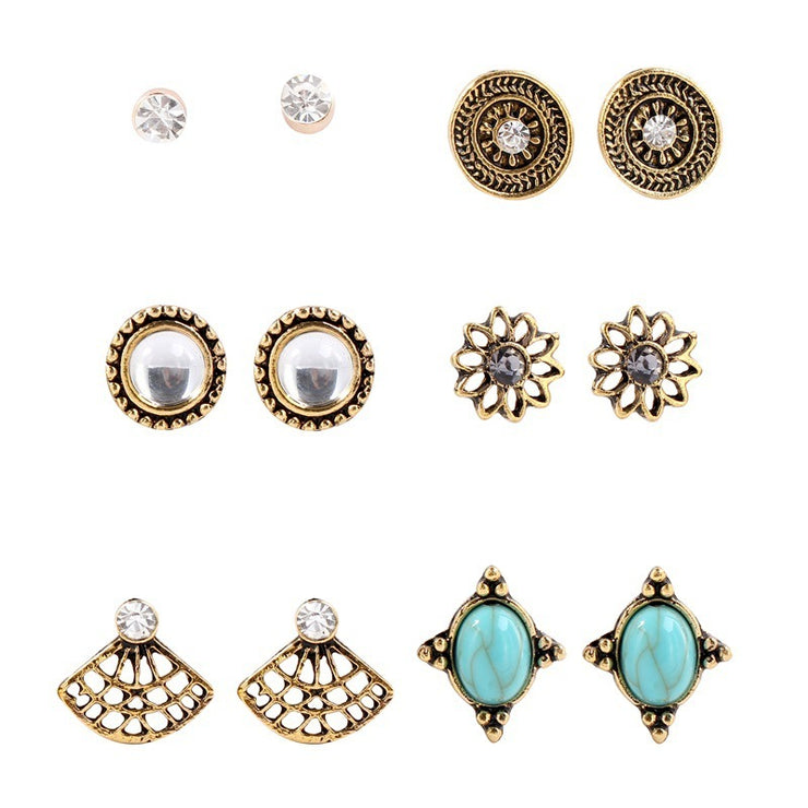 European And American Combination Suit Turquoise Ear Studs
