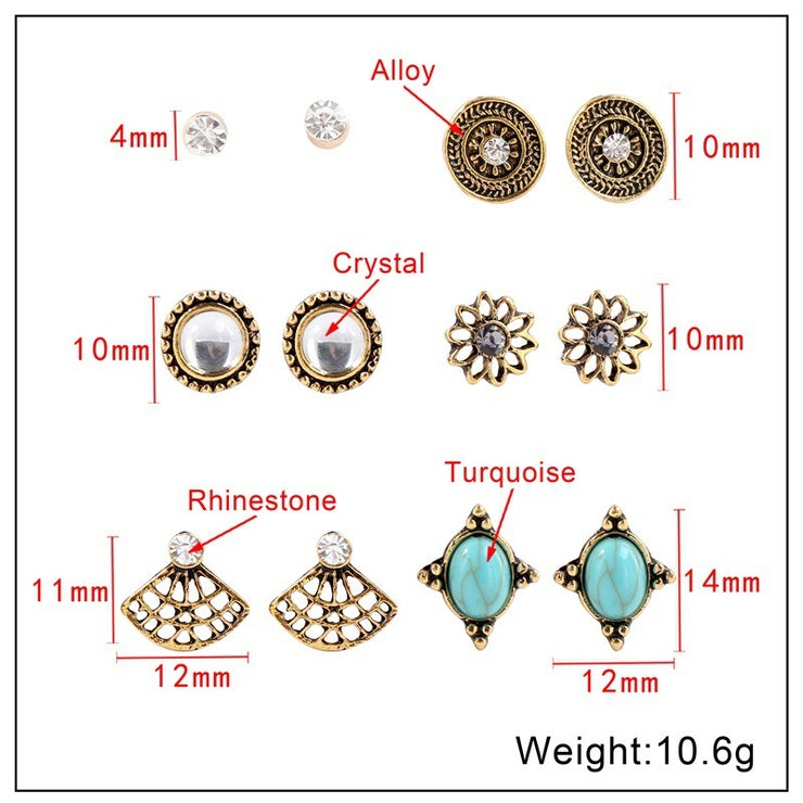 European And American Combination Suit Turquoise Ear Studs