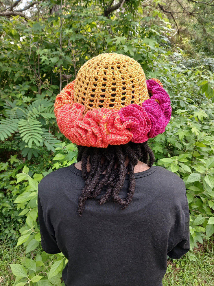 Extreme Ruffle Crochet Hat – Spiral or Mesh Style – Handmade Crown Ruffle Statement Hat – Festival, Boho, Afrocentric Headwear