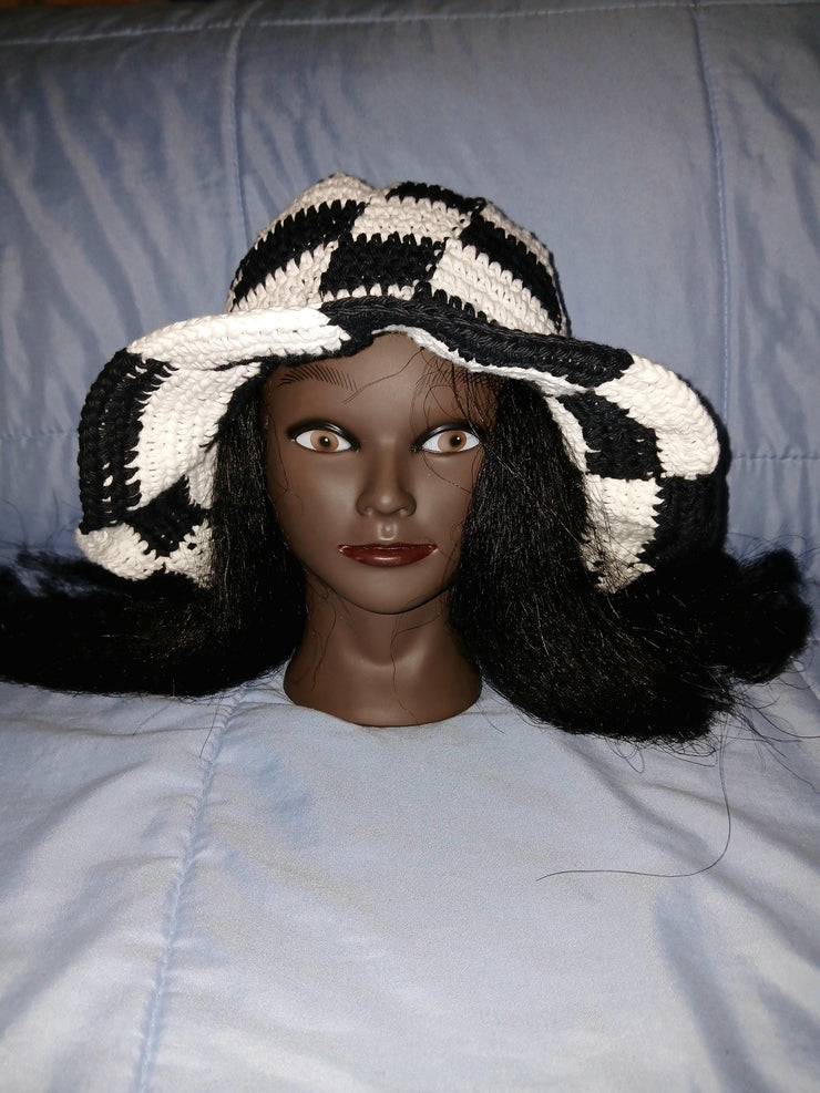 Checkered Spiral Crochet Bucket Hat – Handmade Trendy Summer Hat | Unique Crochet Fashion | Festival & Streetwear Style