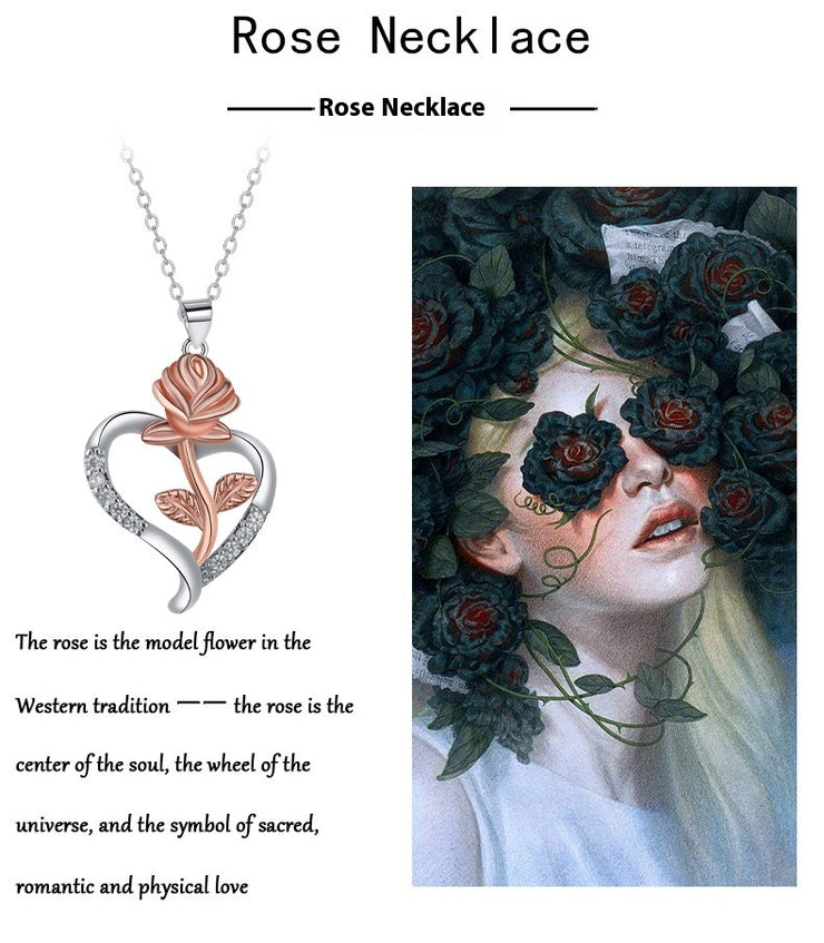 Love Pendant Rose Inlaid Necklace High Sense Ornament