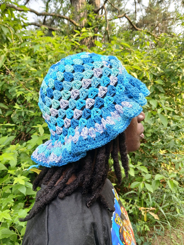 Granny Stitch Ruffle Hat – Crochet Crinkle Ruffle Bucket Hat – Handmade Colorful Summer Hat – Boho Festival Accessory for Her