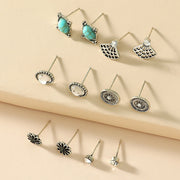 European And American Combination Suit Turquoise Ear Studs