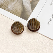 New Korean Style Flat Button Round Striped Bag Buckle Earrings