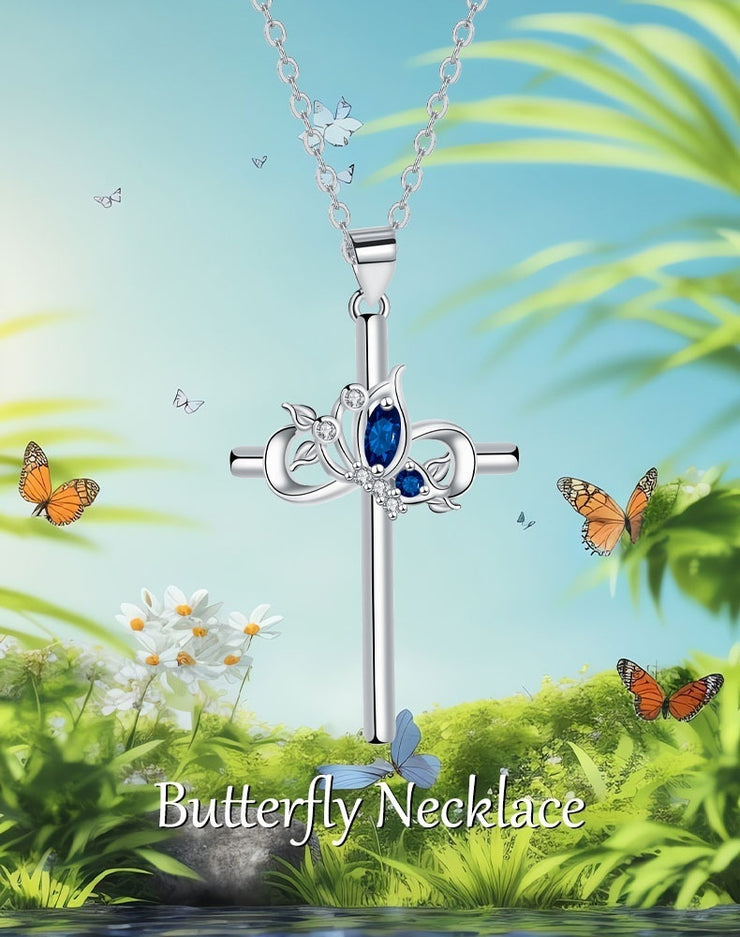 European And American High-grade Vintage Cross Necklace Female Butterfly Clavicle Chain