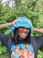 Granny Stitch Ruffle Hat – Crochet Crinkle Ruffle Bucket Hat – Handmade Colorful Summer Hat – Boho Festival Accessory for Her