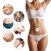 Navel slim patch application on abdomen and legs, promoting detox and weight loss with magnetic technology.