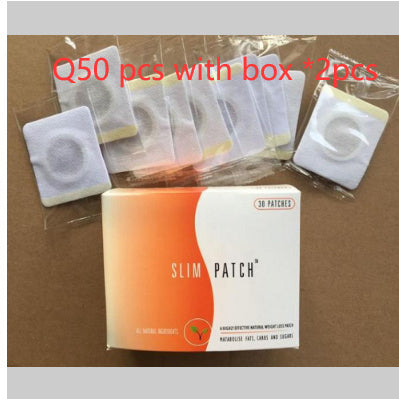 Navel belly button slimming patches box with 50 patches, designed for detox and weight loss, featuring high-quality magnetic technology.