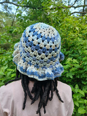 Granny Stitch Ruffle Hat – Crochet Crinkle Ruffle Bucket Hat – Handmade Colorful Summer Hat – Boho Festival Accessory for Her