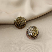 New Korean Style Flat Button Round Striped Bag Buckle Earrings