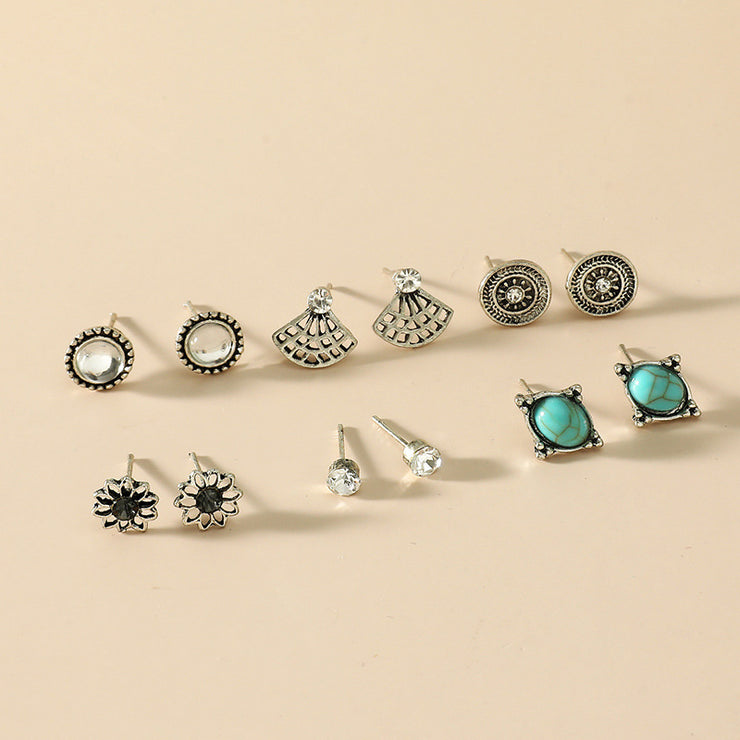 European And American Combination Suit Turquoise Ear Studs