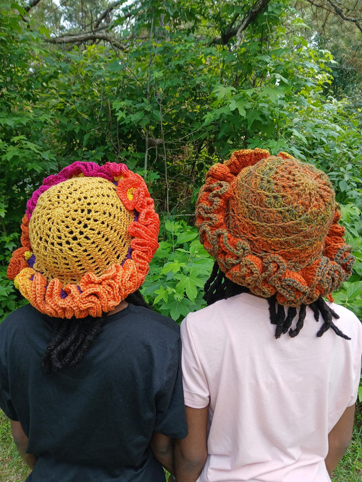 Extreme Ruffle Crochet Hat – Spiral or Mesh Style – Handmade Crown Ruffle Statement Hat – Festival, Boho, Afrocentric Headwear