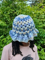 Granny Stitch Ruffle Hat – Crochet Crinkle Ruffle Bucket Hat – Handmade Colorful Summer Hat – Boho Festival Accessory for Her