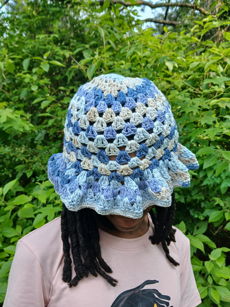 Granny Stitch Ruffle Hat – Crochet Crinkle Ruffle Bucket Hat – Handmade Colorful Summer Hat – Boho Festival Accessory for Her