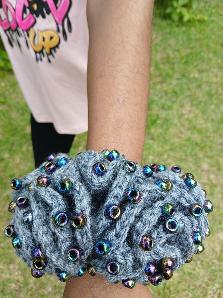 Extreme Ruffle Crochet Scrunchie with Beads – Handmade Statement Hair Tie – Puffy Oversized Scrunchy – Beaded Hair Accessory for Women
