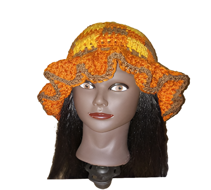 Handcrafted Crochet Hat with Ruffled Brim – Autumn Checkered Style