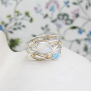 Creative Retro Moonstone Winding Wide Surface Hollow Ring Bohemian