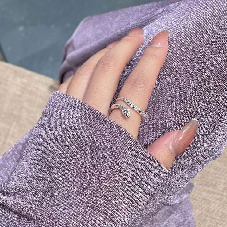 S999 Silver Snake Ring Female Opening Adjustable Versatile Personality