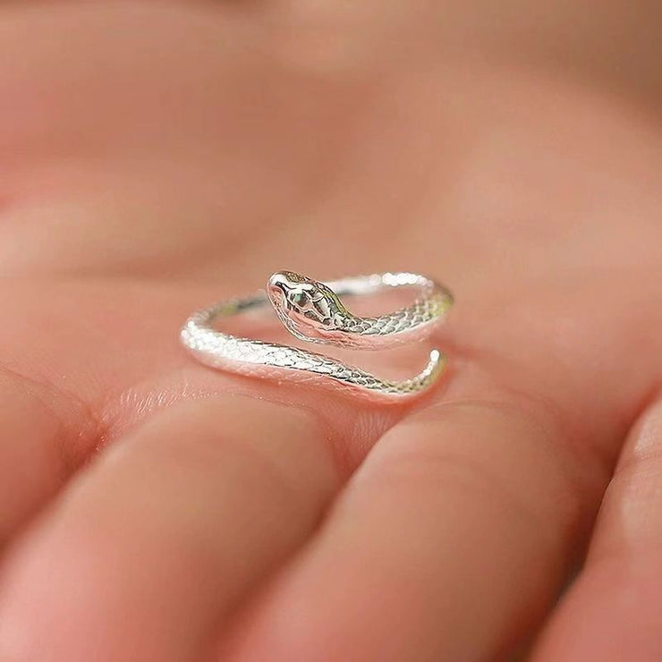 S999 Silver Snake Ring Female Opening Adjustable Versatile Personality