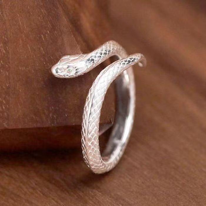 S999 Silver Snake Ring Female Opening Adjustable Versatile Personality