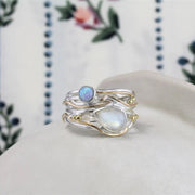 Creative Retro Moonstone Winding Wide Surface Hollow Ring Bohemian