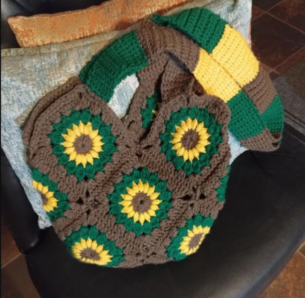 Crochet Granny Square Starburst Tote, Handmade Bag, Ecofriendly Boho Bag, Gift to Her, Festival Accessory