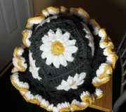 Handcrafted Granny Square Daisy Hat, Crochet Hat, Ruffle Hat, Matching Set Earrings, Fashion Accessories, Gift to Her