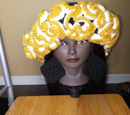 Handcrafted Granny Square Daisy Hat, Crochet Hat, Ruffle Hat, Matching Set Earrings, Fashion Accessories, Gift to Her