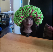 Handmade Crochet Ruffle Hat with Heart Accents, Crochet Hat, Winter Hat, Gift for Her, Crochet Accessories