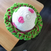 Handmade Crochet Ruffle Hat with Heart Accents, Crochet Hat, Winter Hat, Gift for Her, Crochet Accessories