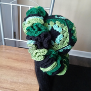 Handmade Granny Square Ruffle Hat, Crochet Hat, Black and Green Hat, Unique Beanie, Fashion Accessory, Gift to Her