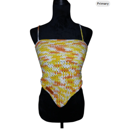 Sunset Swirl Crochet Bandana Top – Handmade Adjustable Backless Halter Top for Festival, Beachwear & Summer Style
