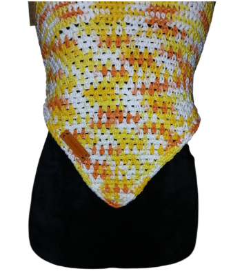 Sunset Swirl Crochet Bandana Top – Handmade Adjustable Backless Halter Top for Festival, Beachwear & Summer Style