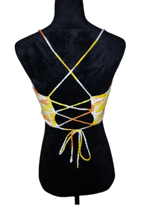 Sunset Swirl Crochet Bandana Top – Handmade Adjustable Backless Halter Top for Festival, Beachwear & Summer Style