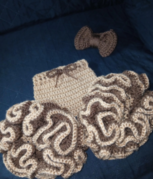 Sweet Newborn Crochet Peanut Butter Ruffle Pants & Chocolate Bow Headband Set | Baby Photo Prop | Personalized Gift Handmade Infant Outfit