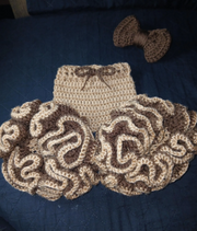 Sweet Newborn Crochet Peanut Butter Ruffle Pants & Chocolate Bow Headband Set | Baby Photo Prop | Personalized Gift Handmade Infant Outfit
