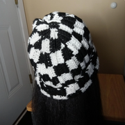 Hand-Crocheted Black and White Checkered Beanie - Cozy and Stylish Winter Hat