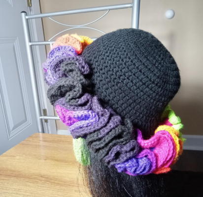 Vibrant Neon Ruffle Hat with Matching Earrings - Handmade Statement Accessory