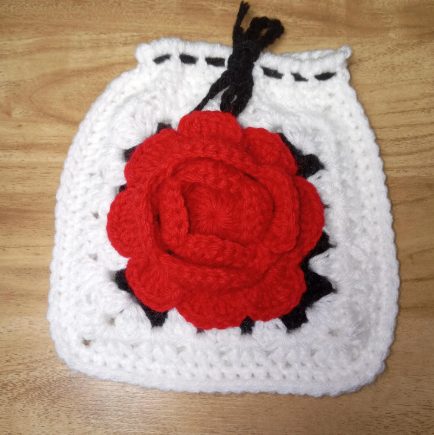 Valentine's Day Crochet Rose Clutch, Granny Square Pouch, Handmade Bag, Boho Crochet Bag, Gift for Her