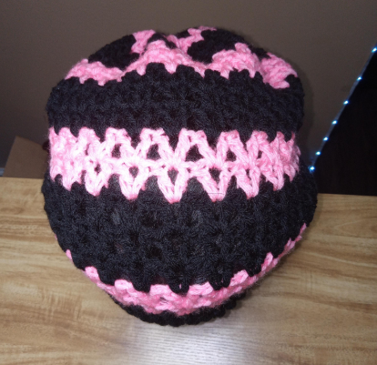 Crocheted Slouchy/Loc Soc Hat Beanie Pink and Black, Matching Earrings, Striped Beanie, Handmade Gifts, Crochet Earrings, Gift To Her