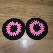 Crocheted Slouchy/Loc Soc Hat Beanie Pink and Black, Matching Earrings, Striped Beanie, Handmade Gifts, Crochet Earrings, Gift To Her