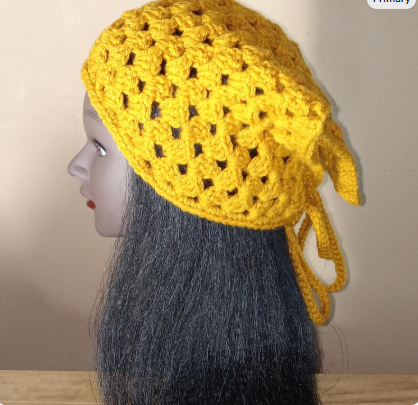 Handmade Crocheted Headscarf – Lacy Bandana, Boho Hair Wrap, Gift for Her, Elegant Crochet Accessory