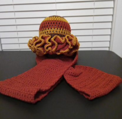 Handcrafted Granny Square Midi Length Scarf, Crochet Scarf, Boho Scarf, Vintage Style Hat, Unique Gift, Winter Fashion