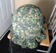 Handmade Camo Mesh Hat with Matching Curly Cue Earrings – Crochet Bucket Hat Set for Bold, Outdoor Style
