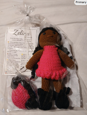 Zelina – A UNA Dolls™ Crochet Doll with Curly Hair & Removable Outfit | Handmade Black Girl Doll | Collectible Story Doll