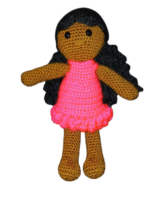 Zelina – A UNA Dolls™ Crochet Doll with Curly Hair & Removable Outfit | Handmade Black Girl Doll | Collectible Story Doll