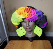 Vibrant Neon Ruffle Hat with Matching Earrings - Handmade Statement Accessory