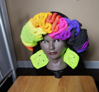 Vibrant Neon Ruffle Hat with Matching Earrings - Handmade Statement Accessory